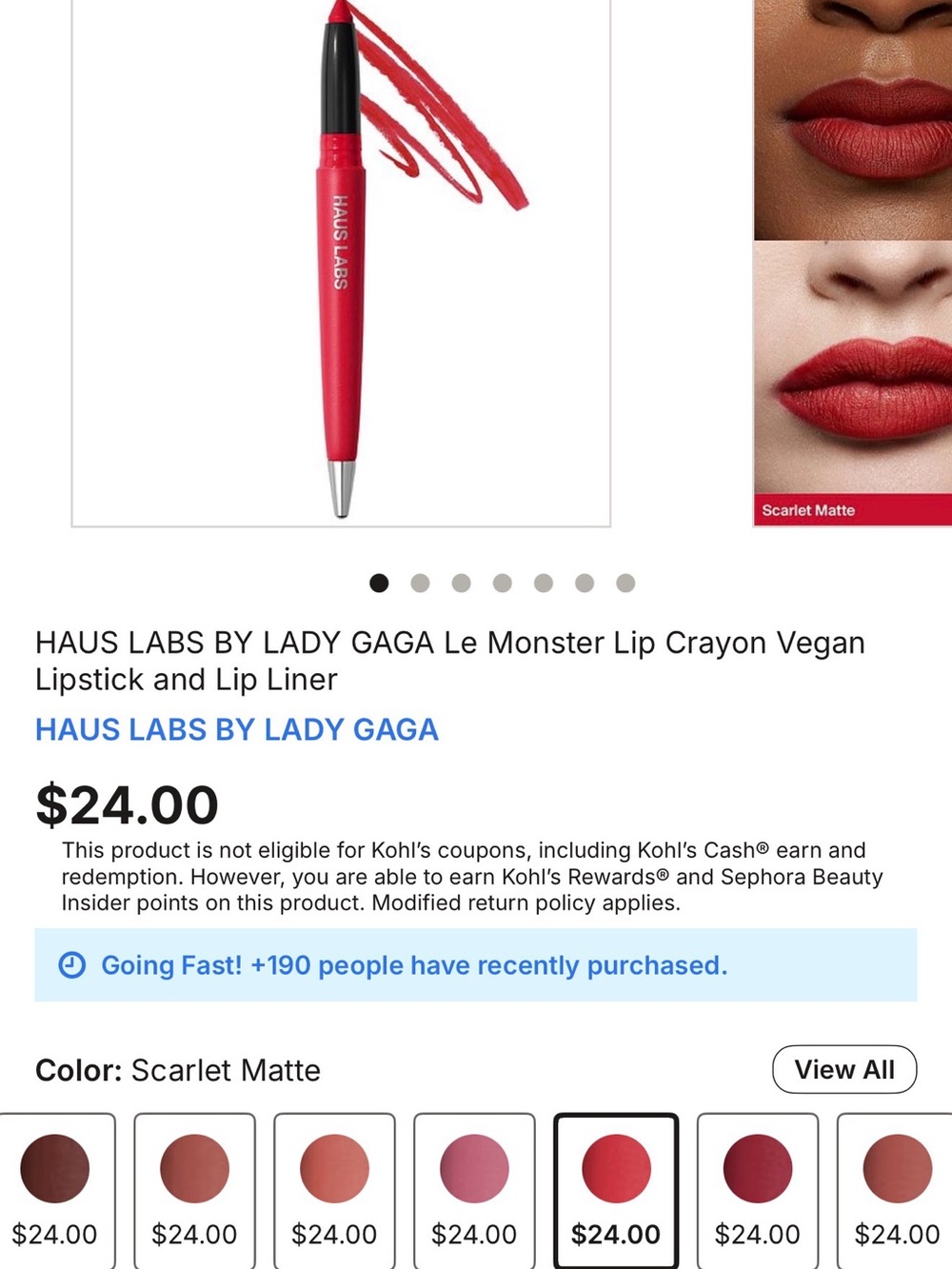 Haus Labs By Lady Gaga Scarlet Matte Le Monster Lip Crayon